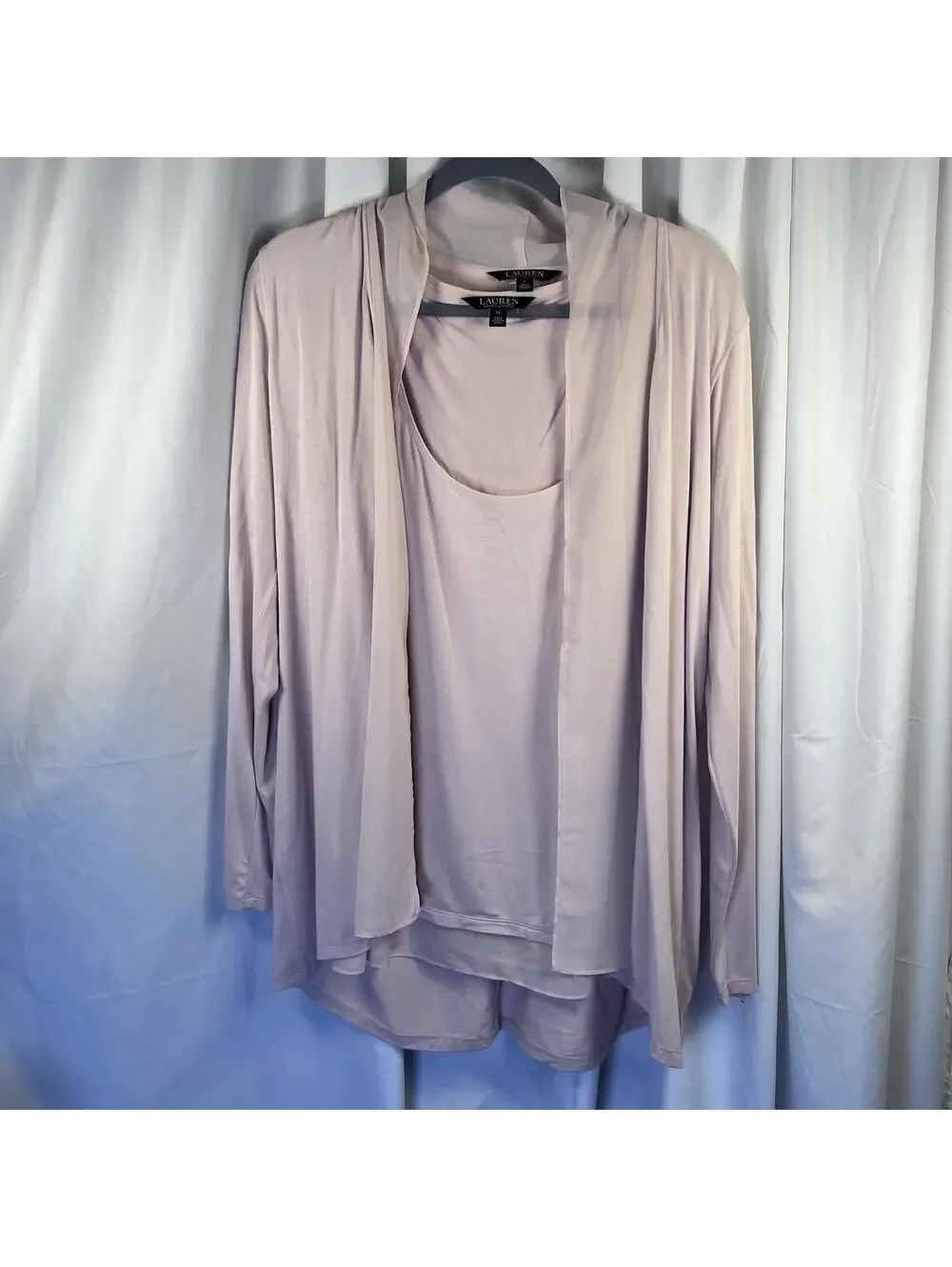 Womens Lauren Ralph Lauren Pale Pink Loose Longline Cardigan (L)  And Tank (XL)